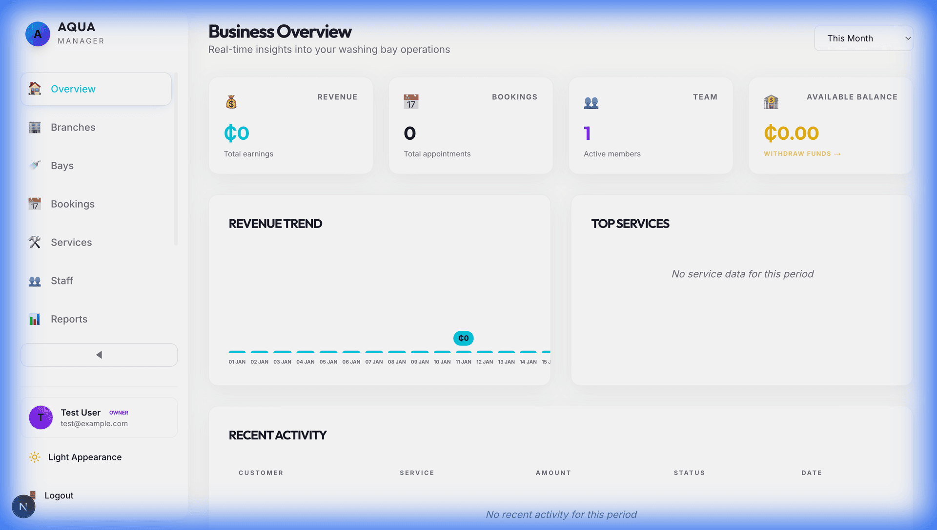 Bay Manager Car Wash Operations Dashboard